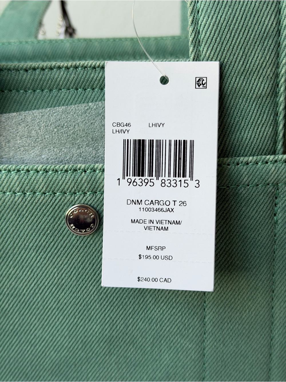 Coach Denim Cargo Tote 26 in Ivy - Picture 3 of 11